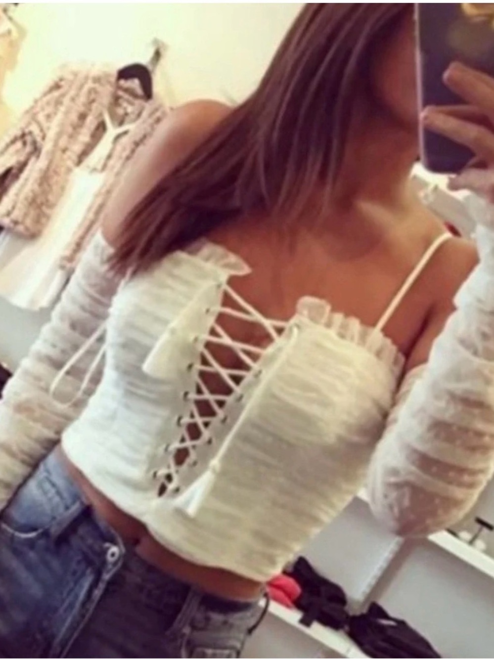 The Jetset Diaries Gardenia Lace Up Top White Lace-Up Off-Shoulder
